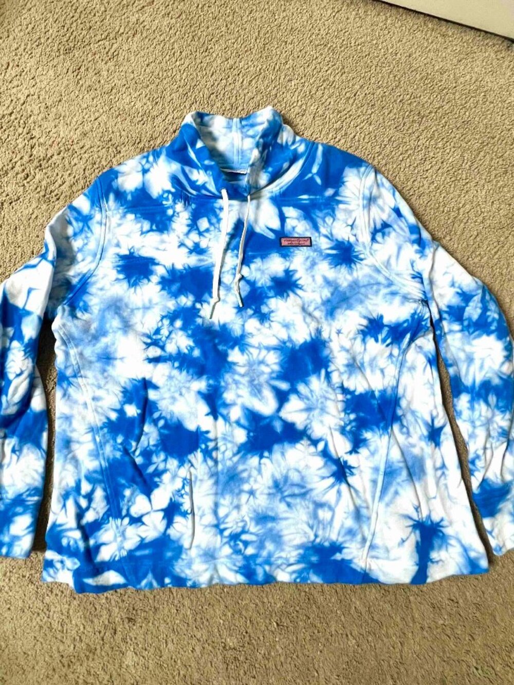 Vineyard Vines Funnel Neck Shep Shirt, Tye Dye Blue, Size Large $40